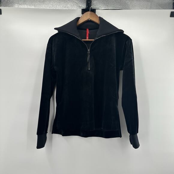 Spanx Sweatshirt Top Womens XS Black Velvet Air Essentials 1/2 Zip Pull Over - Picture 2 of 11